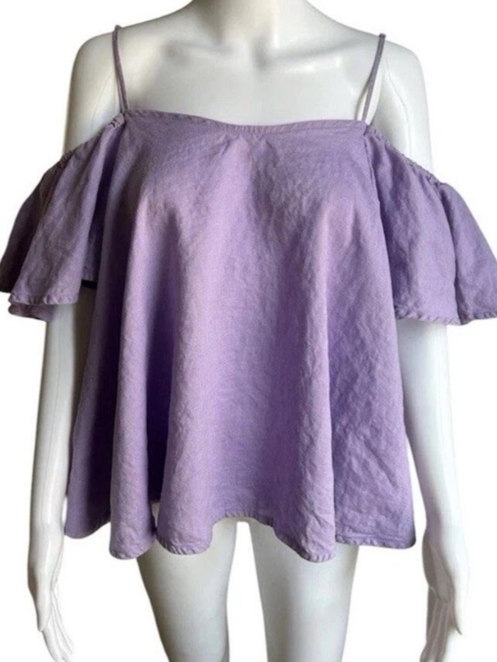 MYLAN 100% Linen Off Shoulder Ruffle Blouse Lavender Lilac Japan Free Size